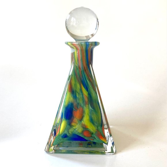 Murano Other - Murano Lavorazione Arte Glass End of Day Swirl Bottle w/Stopper Red Blue Yellow